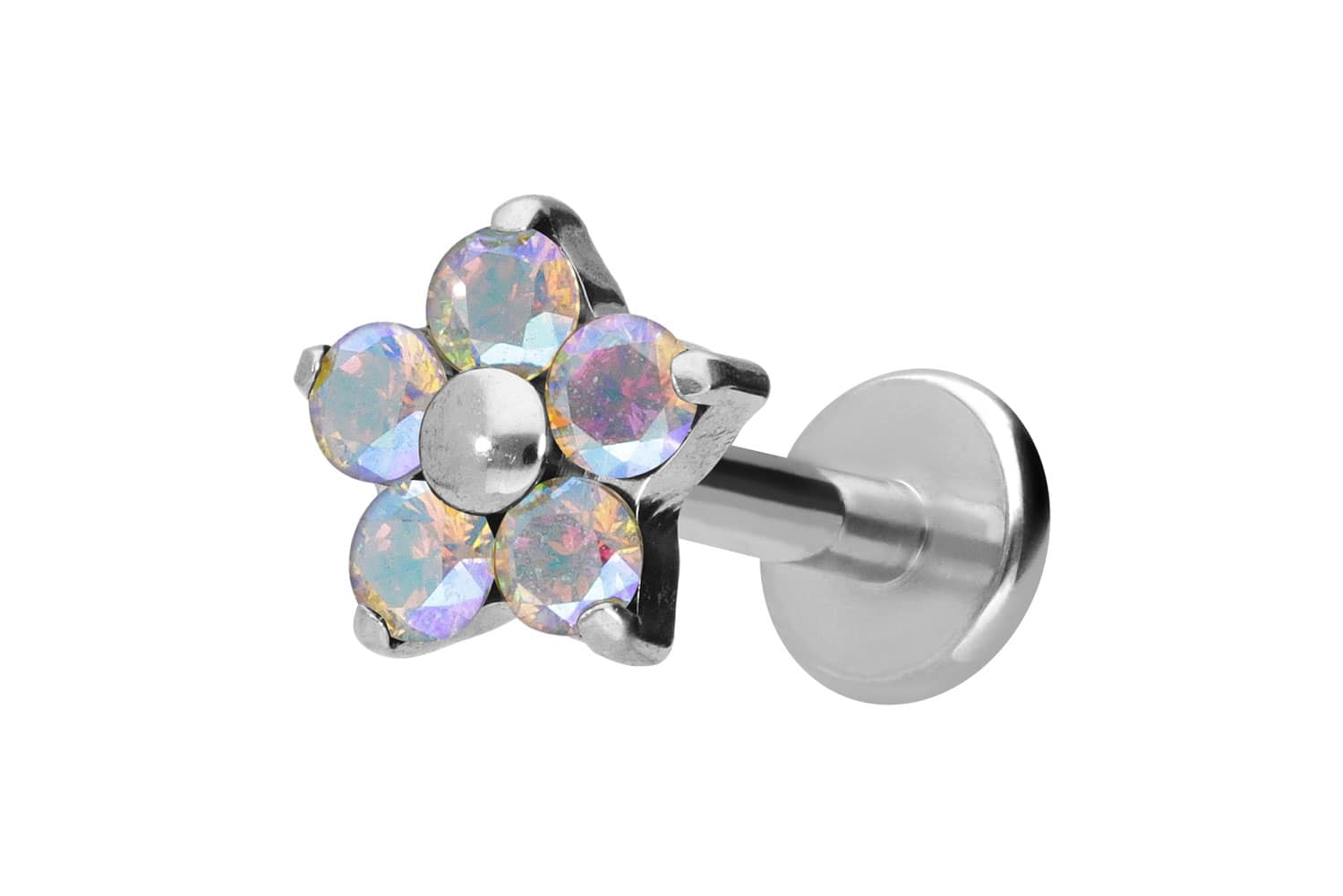 Titan Labret Piercing mit Innengewinde KRISTALLBLUME